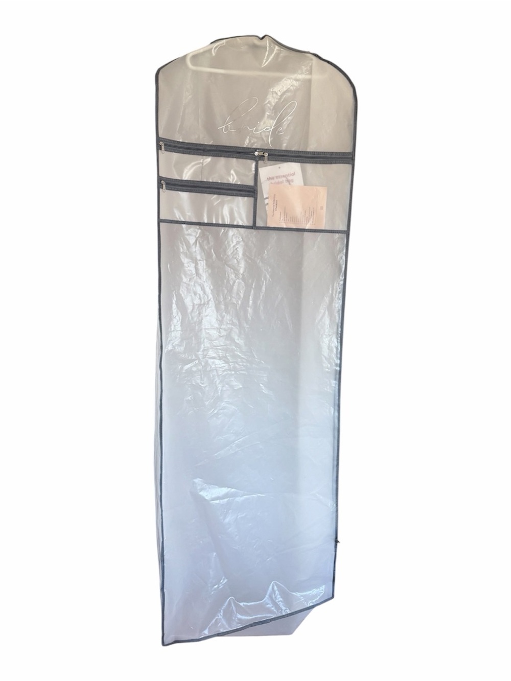David's Bridal Clear Garment Bag with Gray Trim